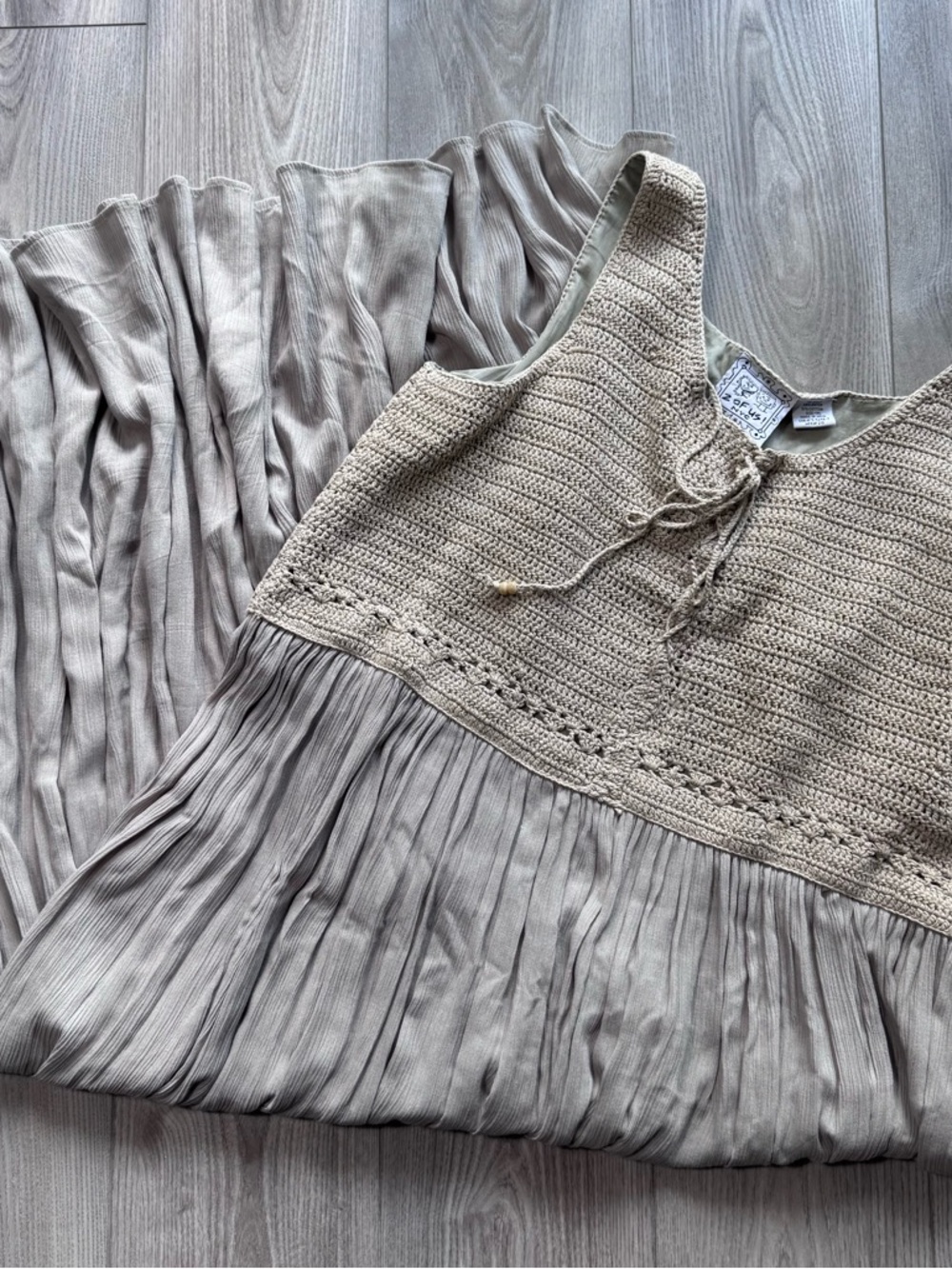 Boho Crochet Bodice Maxi Dress - Taupe